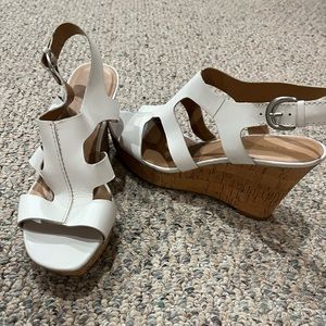 Women’s white Franco Sarto cork wedge sandals size 10